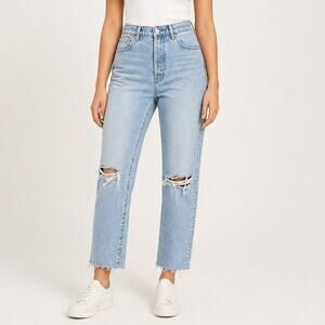 Rollas Jeans Classic Straight High Rise 27 Light Blue Destroyed Button Fly 90's